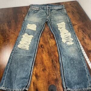 True Religion Jeans Mens 36X32 RARE Straight Flaps Nat Mega T Distress‎